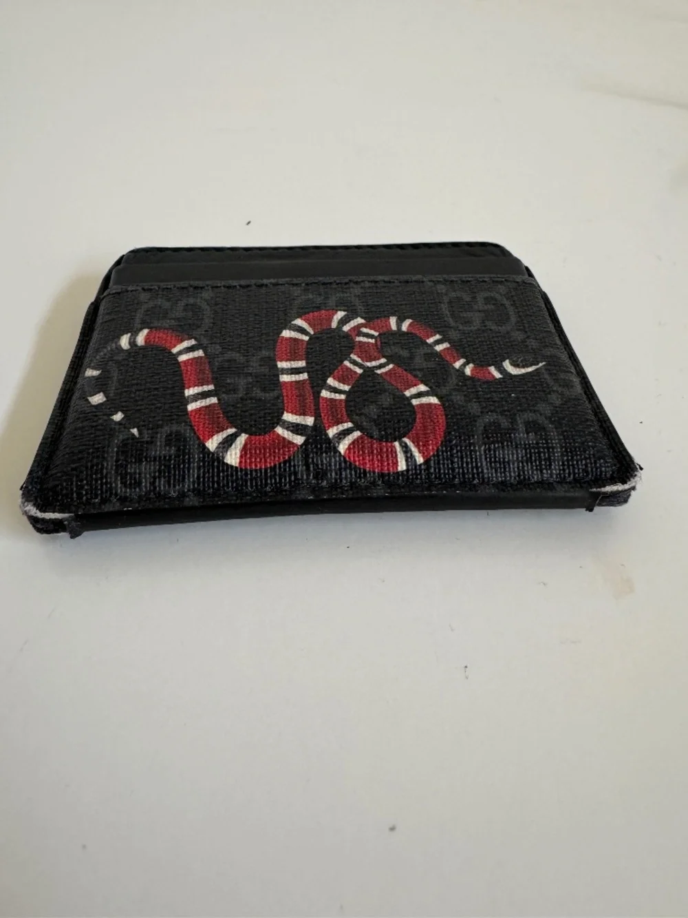 Authentic Gucci Kingsnake Black GG Supreme Card Case Holder